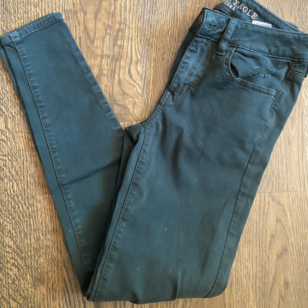 AE Teal Distressed Skinny’s